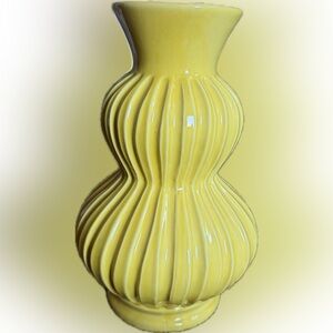 Yellow Ceramic Ribbed Vase - Unbranded